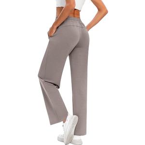 Locoowai 1 Pack Women Sweatpants Drawstring Waist Loose Yoga Baggy Joggers Casual Wide Leg Pants with Pockets(Medium,Brown)