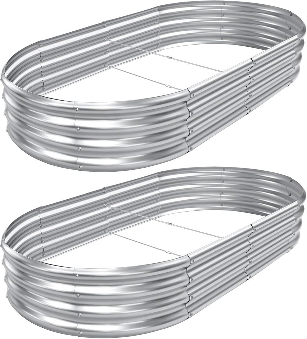 AHEONLAR 2pack 8×4×1ft Raised Garden Bed，Outdoor Galvanized Planter Boxes, Oval Large Metal Raised Garden Beds for Vegetables
