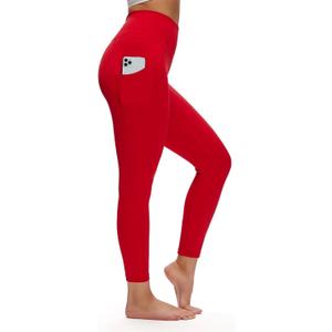 NANJI High Waisted Leggings with Pockets for Women - Buttery Soft, Stretch Yoga Pants, Squat Proof Casual Workout Leggings (Red, XS)