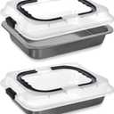 2 Pcs Cake Baking Pan with Lid and Handle, 9 x 13 Inch Non-Stick Rectangle Sheet Cake Pan Carrier for Brownie Roasting Cooking Baking (Black Gray)