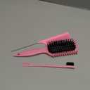 Curl Defining Brush, Curly Hair Brush Products With 3 Pcs Slick Back Hair Brush Set Bristle Brush Edge Control Teasing Comb for women (Pink)