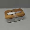 LE TAUCI Butter Dish with Lid for Countertop, Ceramic Butter Container, Embossed Butter Keeper with Acacia Wood lid, Knife, and Airtight Cover, Farmhouse Decor - Set of 1, Arctic White, Bee Pattern