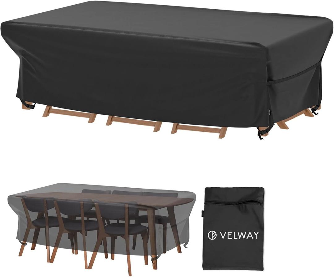 Velway Patio Table Chairs Set - Waterproof 88"L x 62"W x 28"H Outdoor Bistro Dining Set - Fire Pit Table Cover - Furniture Cover - Small Rectangle - Ultra Windproof - UV-Resistant