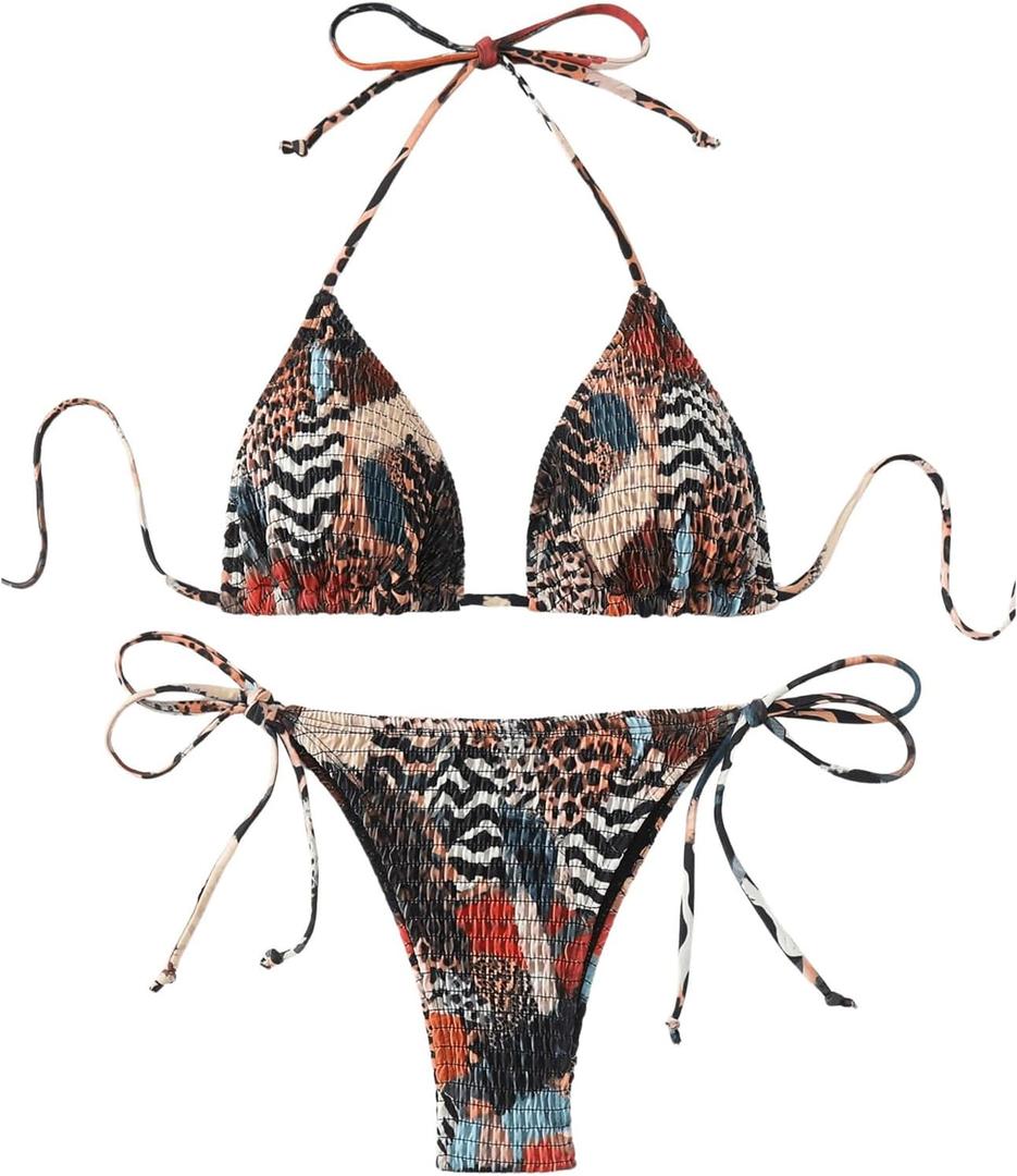GORGLITTER Women's Animal Print Bikini Halter Triangle Tie Side Bikini Sets Two Piece Swimsuit (Multicolor), S