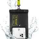 Pelican Marine - IP68 Waterproof Phone Pouch (XL Size) Floating Waterproof Phone Case - Beach Cruise Ship Travel Essentials - Works with All Phones - Detachable Lanyard - Black/Hi-Vis Yellow (Black/Neon - 1 Pack - XL)