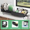 SNTD Large Dish Drying Rack - Expandable (19.3" to 29.4") Dish Rack for Kitchen Counter, Stainless Steel Dish Drainer with Utensil Holder, Pan Holder & Pot Lid Holder (Black) 12.7"D x 29.4"W x 7.9"H