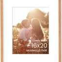 16x20 Frame, Natural Solid Cherry Wood 16"x20" Poster Frame, Rounded Corner 16 x 20 Wood Frame with Mat for 11x14, 16 by 20 Picture Frame HD Tempered Glass, Wall or Tabletop Display, 1 Pack