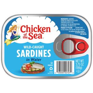 Chicken of the Sea Sardines in Water, 3.75 Ounce Can (Pack of 1), Wild Caught Canned Sardines, Highly Nutritious (EXP 10/05/28)