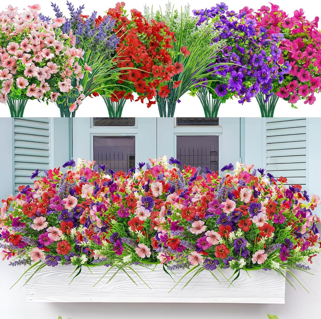 Der Rose 24 Bundles Artificial Flowers for Outdoors Fake Spring Flowers Plants UV Resistant for Home Garden Porch Window Wedding Decor