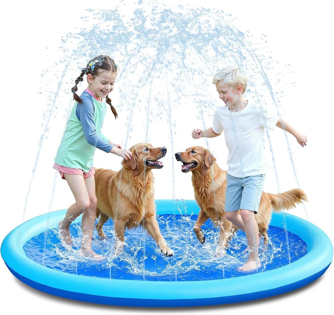 SLOOSH 72" Non-Slip Splash Pad Sprinkler - Outdoor Water Toys Play Mat for Toddlers Kids Dogs, Outside Thickened Sprinkler Pool Party Durable Backyard Fountain for Girls Boys Pets (72in, Blue)