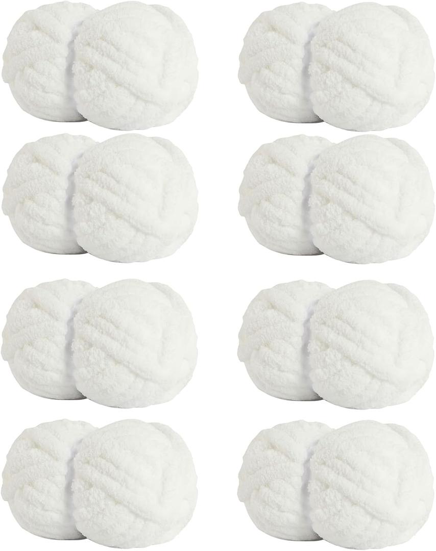 Chunky Yarn for Hand Knitting Soft Jumbo Bulky Fluffy Chenille Yarn for Crocheting Blanket Scarf DIY 8 Pack (White, 28yds, 8 Ounces Each)