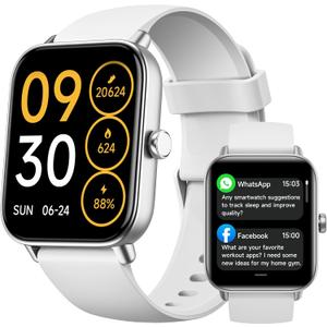 Smart Watches for Men,1.85" HD Display Compatible iPhone/Android (Answer/Make Calls),110+ Sport Modes Fitness Tracker with Heart Rate/Sleep/Sp02 Monitor,IP68 Waterproof (White, 1.85)