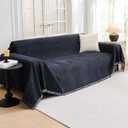 MYSKY HOME Couch Cover for Dogs Washable Couch Covers Couch Covers for Sofa Couch Cover 2 Cushion Sofa Non Slip Dogs Furniture Protector with Tassels Chenille Sofa Covers for Pet, 71"x102", Navy Blue