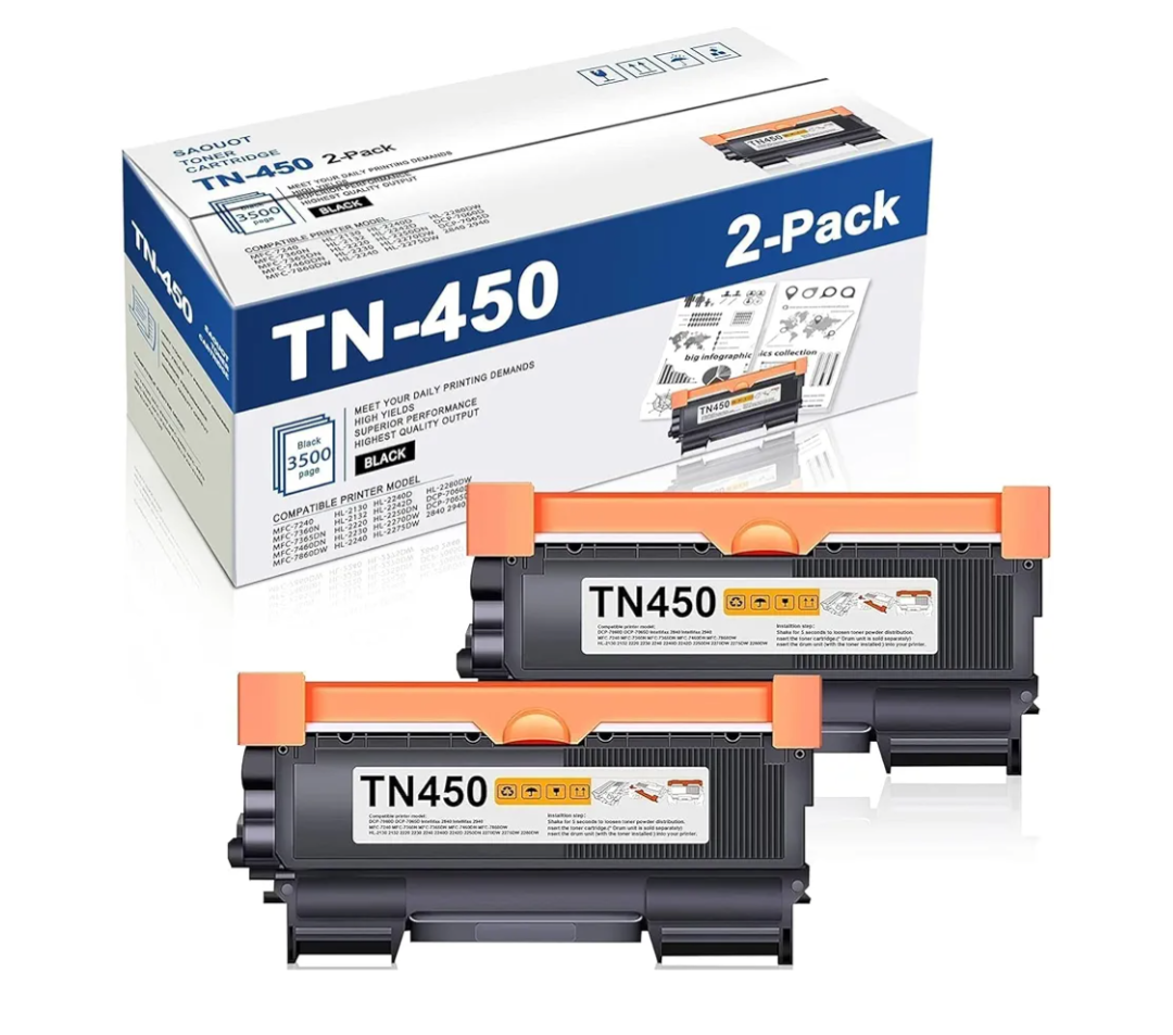 TN450 Toner Cartridge Black High Yield 2-Pack Replacement for Brother TN-450 HL-2270dw HL-2280dw MFC-7860dw IntelliFax 2840 2940 Printers
