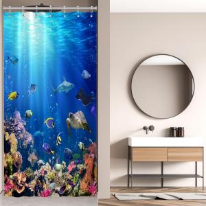Ocean Underwater World Shower Curtain Colorful Tropical Fishes Turtle Coral in The Deep Sea Home Dcor Waterproof Fabric 72Lx36W Inch Blue Plastic Hooks
