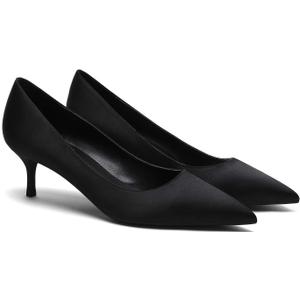 MOOMMO Kitten Heel Pumps Pointed Toe Satin Slip On 2 Inch Mid Heel Dress Shoes Classic Work Pumps for Office Ladies Wedding Bridal Party 4-13 M US (8.5)