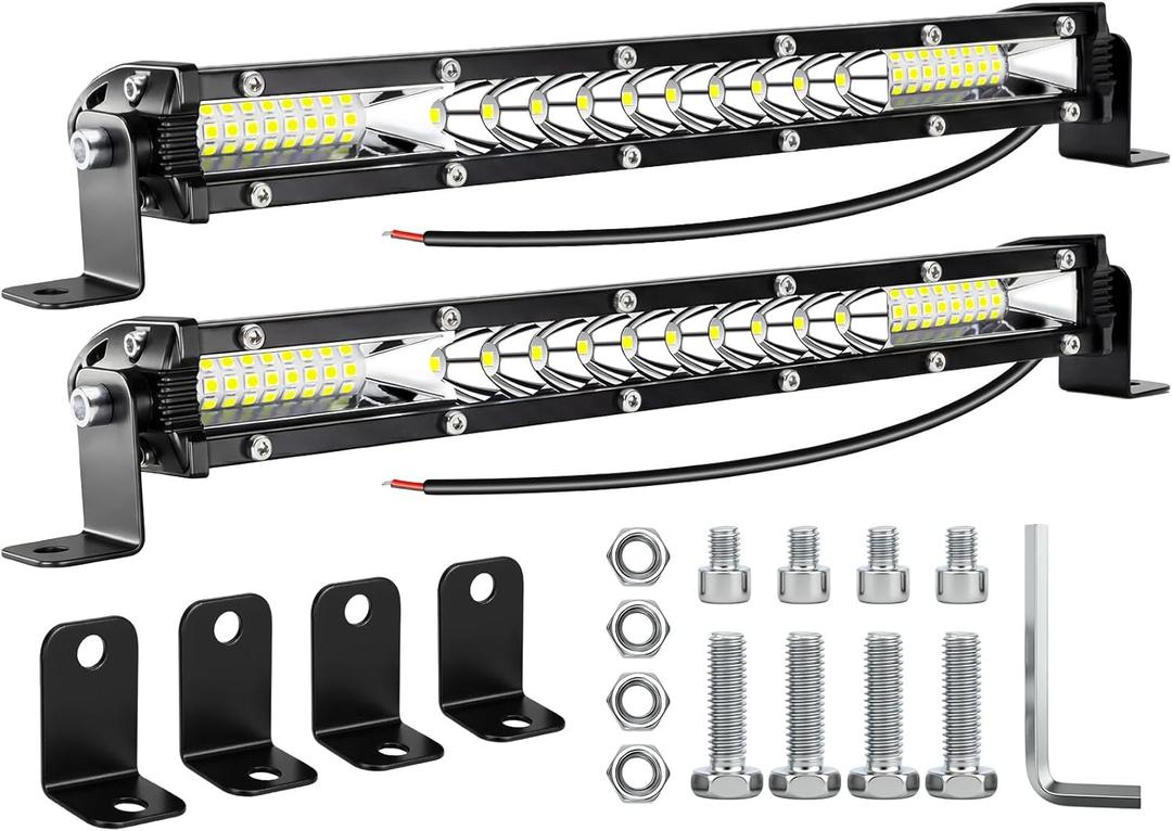 Light Bars for Trucks - 10Inch Ultra Slim LED Light Bar 12V 24V Spot Flood Combo Off Road Driving Fog Lights Waterproof Roof Bumper Lamp for Tractor ATV UTV Pickup Cart SUV (2 Pack)