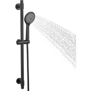 Adjustable Shower Slide Bar with 5-Function Handheld Shower Head, Stainless Steel Grab Slide Bar Combo with Extra Hose (Matte Black)