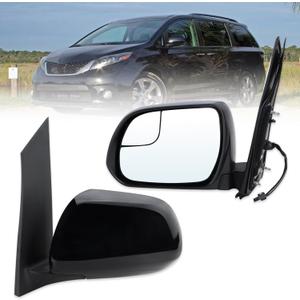 Lqtio Left Driver Side Mirror Compatible With 2015 2016 2017 2018 2019 2020 Toyota Sienna With Manual Folding Power Glass Black Replace#87940-08140(3Pins)