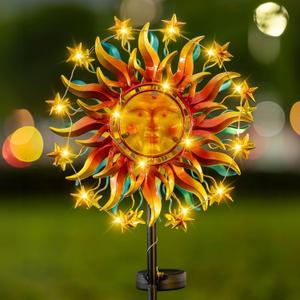 Solar Wind Spinners for Yard Garden - 60.3 Inch 360 Metal Sun Wind Sculptures Outdoor Clearance Kinetic Windmills with Vine String Shining LED Lights for Patio, Lawn Xmas Garden Decoration