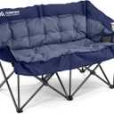 Double Camping Chairs Padded Loveseat Chair for 2 Person - Heavy Duty Oversized Camping Couch for Adults Outdoor Lawn Beach - Portable Folding Sofa with Cup Holders and Carry Bag, Navy Blue