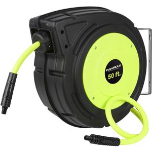 Flexzilla Retractable Enclosed Plastic Air Hose Reel, 3/8 in. x 50 ft., Heavy Duty, Lightweight, Hybrid, ZillaGreen - L8250FZ