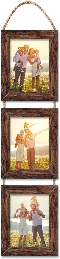 5x7 Wall Hanging Picture Frames Collage with 3 Opening Frames Brown