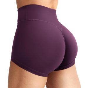 YEOREO Women's Biker Shorts 2.5" No Front Seam Elysina High Waist Hidden Scrunch Workout Gym Yoga Running Shorts Black Cherry S