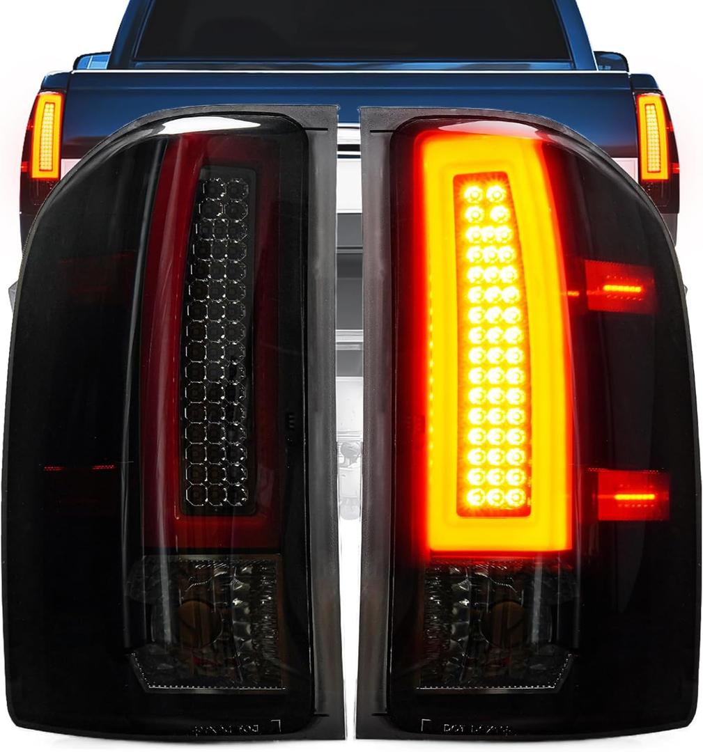 LED Tail Light Assembly Fit for Chevy Silverado 1500 2500 HD 3500 HD 2007-2014, for GMC Sierra 3500 HD with Dual Wheel 2008-2014, Driver and Passenger Side Taillights, Smoke Lens