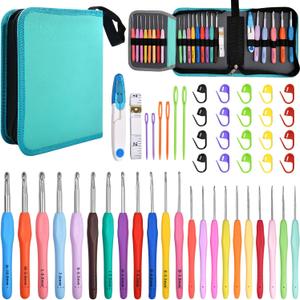 SPEEDWOX 50PCS Crochet Hooks Kit with Storage Case Ergonomic Crochet Needles Weave Yarn Kits DIY Hand Knitting Art Tools 0.5mm-2.75mm Ergonomic Soft Handle Crochet Hook Needles Set