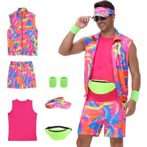 80s Men Workout Costume,90s Outfit Clothing for Adults, Halloween Cosplay Couples Costume Set (X-Large, Pink)