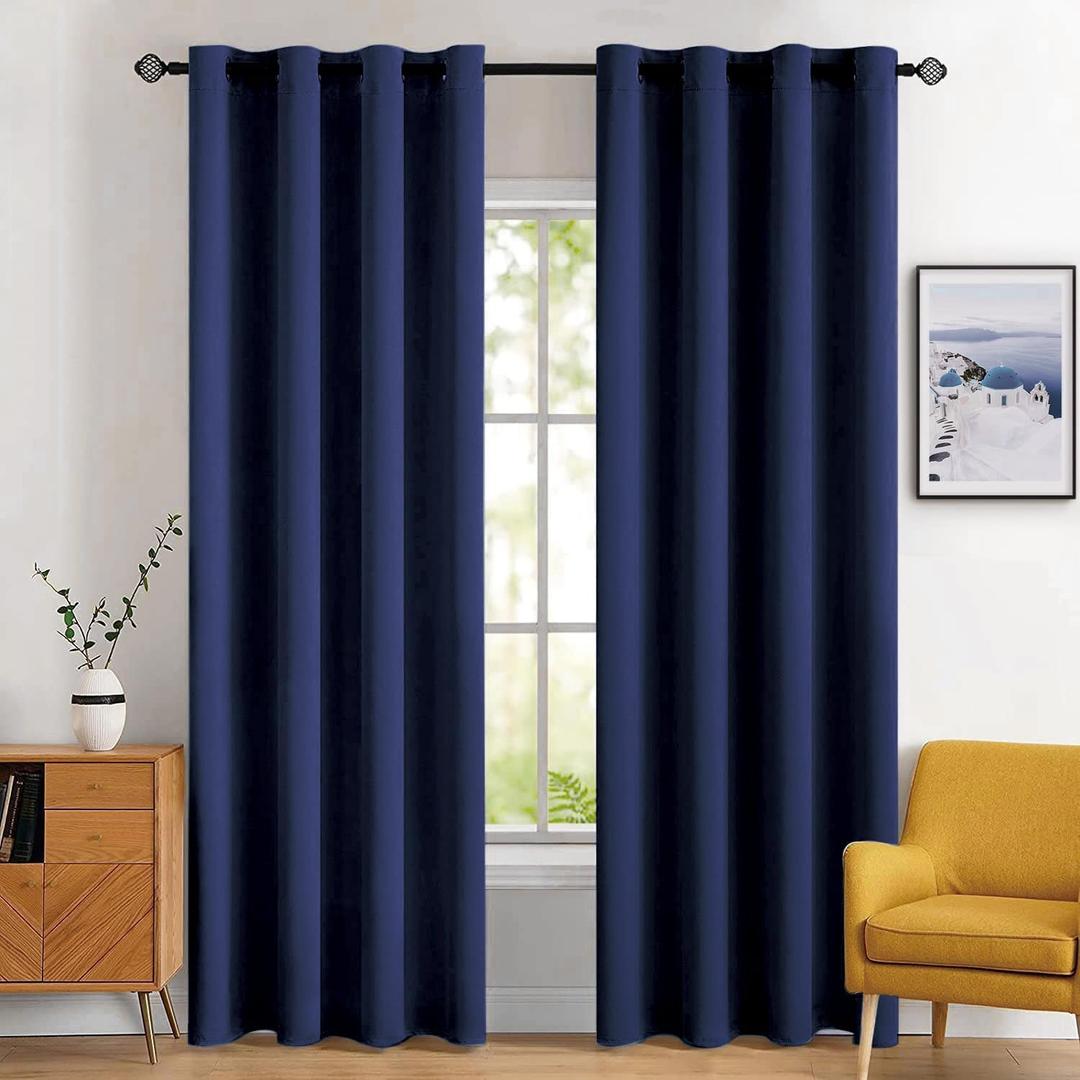 MIULEE Blackout Room Darkening Curtains Thermal Insulated Drapes Solid Window Treatment Set Grommet Top Light Blocking Curtain for Living Room/Bedroom 2 Panels 52 x 84 inch Length Navy Blue