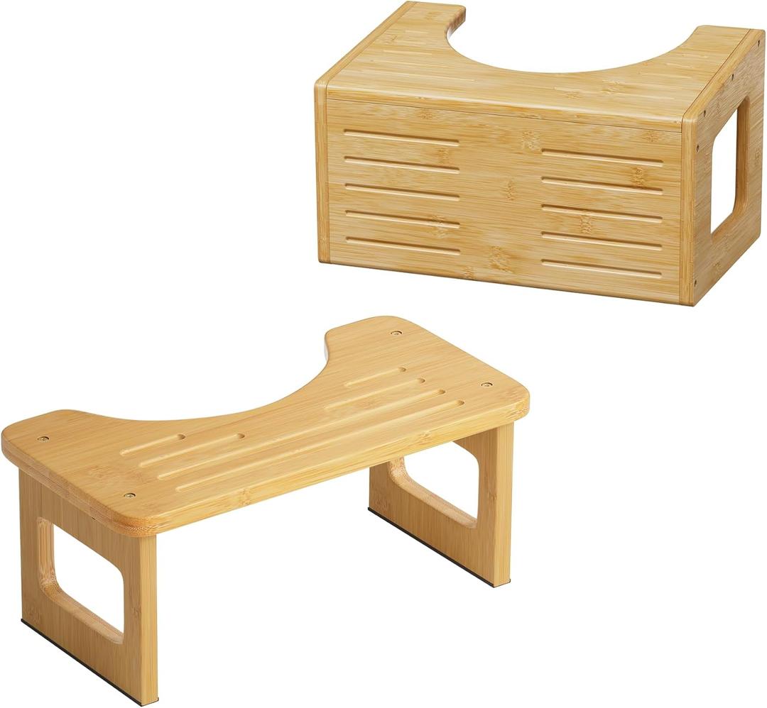 AmazerBath Toilet Stool for Toddler Potty Training, 3-in-1 Sturdy Bamboo One Step Squat Poop Foot Stool, Potty Step Stool, Poop Foot Pooping Steps for Kids