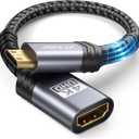 JSAUX Mini HDMI to HDMI Adapter 2Pack, Mini HDMI Male to HDMI Female Cable with 4K 60Hz HDR 3D 18Gbps, Compatible with Camera, Camcorder, Graphics Card,Raspberry Pi Zero W,Laptop,Tablet,HDTV-Gray