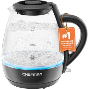 Chefman 1.7L Electric Tea Kettle with LED Lights, Automatic Shut Off, Removable Lid, Boil-Dry Protection, Hot Water Electric Kettle Water Boiler, Electric Kettles for Boiling Water