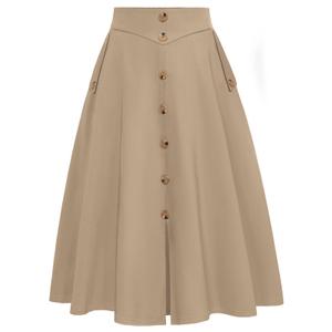 A Line Midi Skirt Casual Pleated Skirts Summer Skirts for Women 2024 Vintage High Waisted Skirt Khaki S (Beige, S)