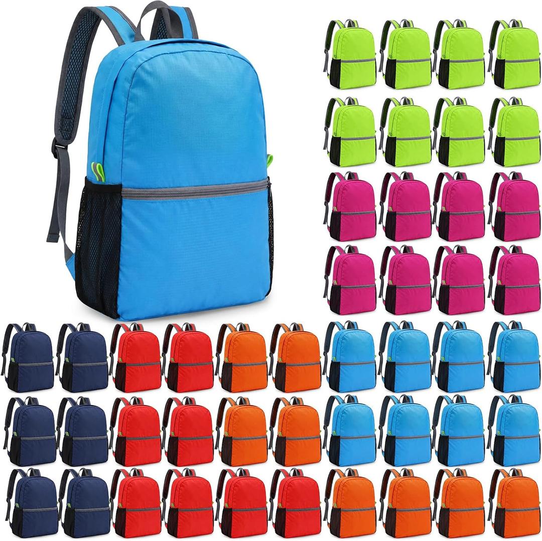 48 Pcs 17" Backpacks Bulk for School Kids Flat Pouch Bookbags, Bright Color