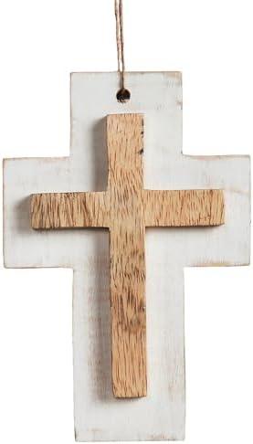 VHC Brands Wooden Cross Hanging Ornament Spring Easter Religious Decor for Wall Farmhouse 6x4 Inches