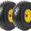AR-PRO (2 Pack) Exact Replacement 15" x 6.00-6 Front Tire and Wheel Assemblies Compatible with John Deere Riding Mowers Tractor and More - 3" Offset Hub and 3/4" Bushings, 4Ply Pneumatic (Yellow)