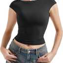 SUUKSESS Women Backless Sexy Going Out Tops Double Lined Open Back Y2k Basic Tee Shirts (Black, M)