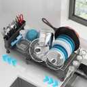 GSlife Expandable Dish Drying Rack - Large Dish Racks for Kitchen Counter with Pan Slot, Anti-Rust Sink Dish Drainer with Drainboard and Utensil Holder, 26.2" Lx12.6 W, Black