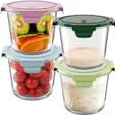 Freshmage 23oz Glass Meal Prep Containers with Lids, Airtight 3-Cup Glass Storage Containers Set, Heat-Resistant BPA-Free for Soup, Leftover, Microwave, Dishwasher, Fridge and Freezer Safe (4 Packs) (Multicolor+Dark Green)
