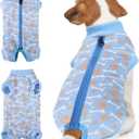 BENCMATE Dog Recovery Suit - Professional Pet Zip Up Onesie with Abdominal Wound Bandages, Substitute E-Collar & Cone (Small, Bones & Paws) (Small [Back Length: 11"])