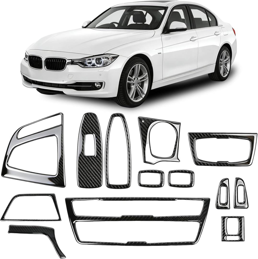 13PCS Carbon Fiber Interior Trim Kit Compatible with BMW 3 Series F30 F31 F34 2012-2019 Compatible with 4 Series F32 F33 F36 2014-2020