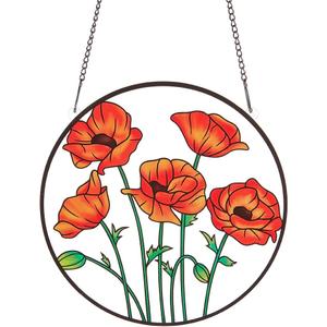 PLIGREAT Suncatchers Poppy Flowers Acrylic Glass Sun Catcher Summer Patio Garden Hanging Tree Ornaments for Bedroom Living Room Window Decoration Wall Art Decor Housewarming Memorial Gifts