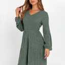 ANRABESS Women's Long Lantern Sleeve Ribbed Knit Dresses V Neck Casual 2026 Fall Winter Flowy Swing Tunic Sweater Short Dress (Green, S)