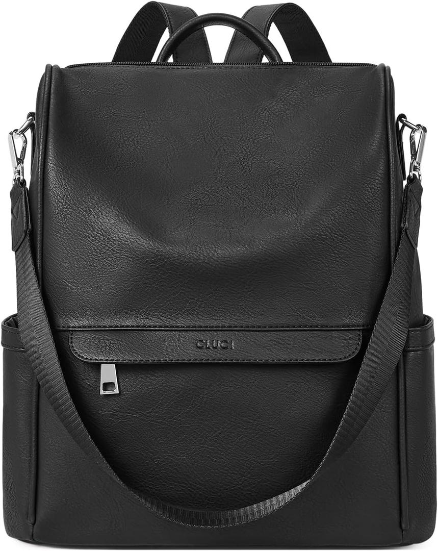 CLUCI Womens Backpack Purse PU Leather Anti-theft Large Fashion Designer Travel Bag Ladies Shoulder Bags | Purse, Fashion, Ladies, Shoulder Bags, Purse, Ladies (Top Zip-7 Black)