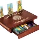 Altar Table with Drawer and Tarot Card Holder, Wooden Small Altar Table for Spiritual Meditation Buddhist Moon Phases Engraved Wiccan Witchy Decor, 12" x 8"(Life Tree)