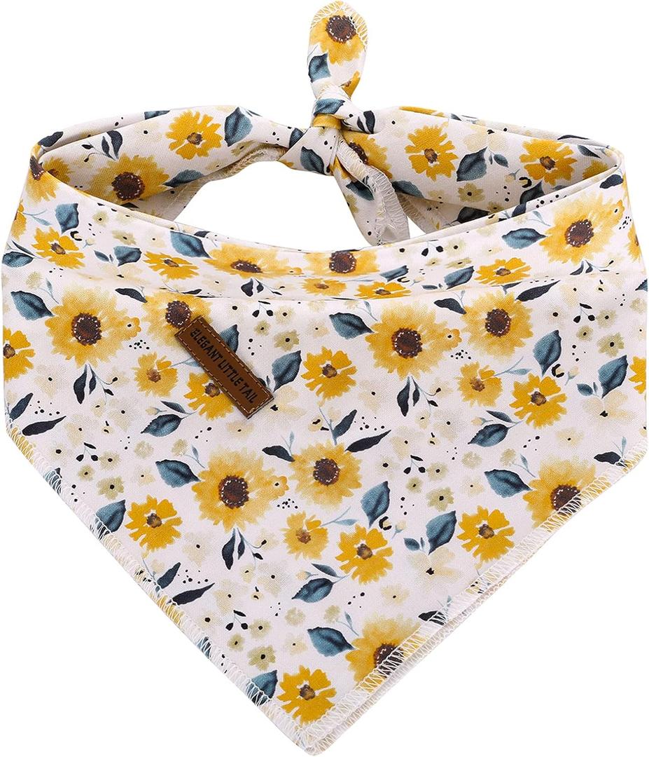 Elegant little tail Dog Bandanas - 1Pack Sunflower Print Washable Scarf Female Square Dog Bib Kerchief Scarf Adjustable Pet Bandana for Small Medium Dogs