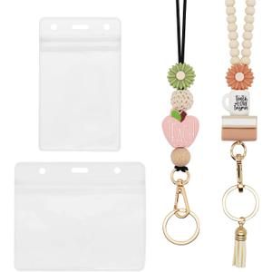 Frutain 2 Pcs Teacher Lanyards with 2 Pcs ID Badges Holder Flower Style